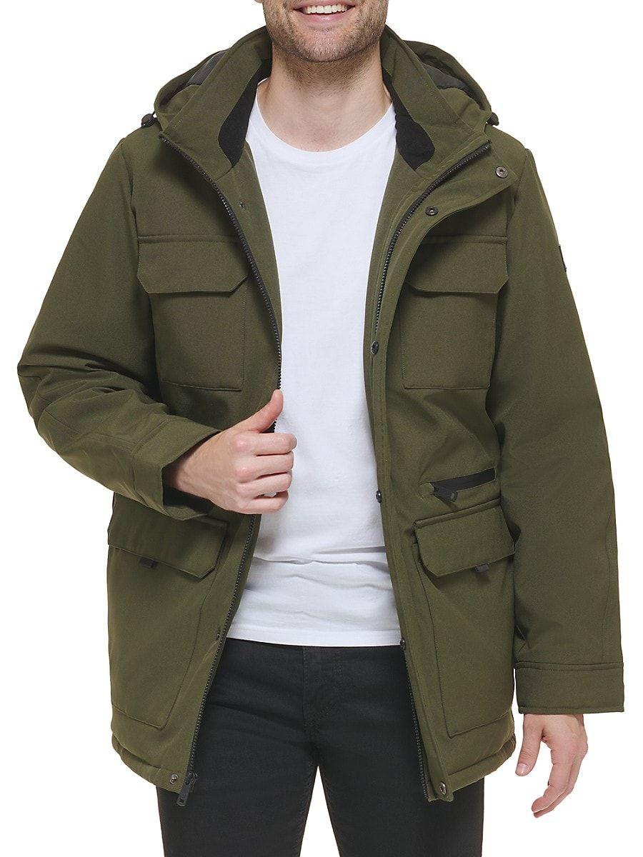 Kenneth Cole Oxford Cargo Hooded Puffer Jacket in Green for Men | Lyst