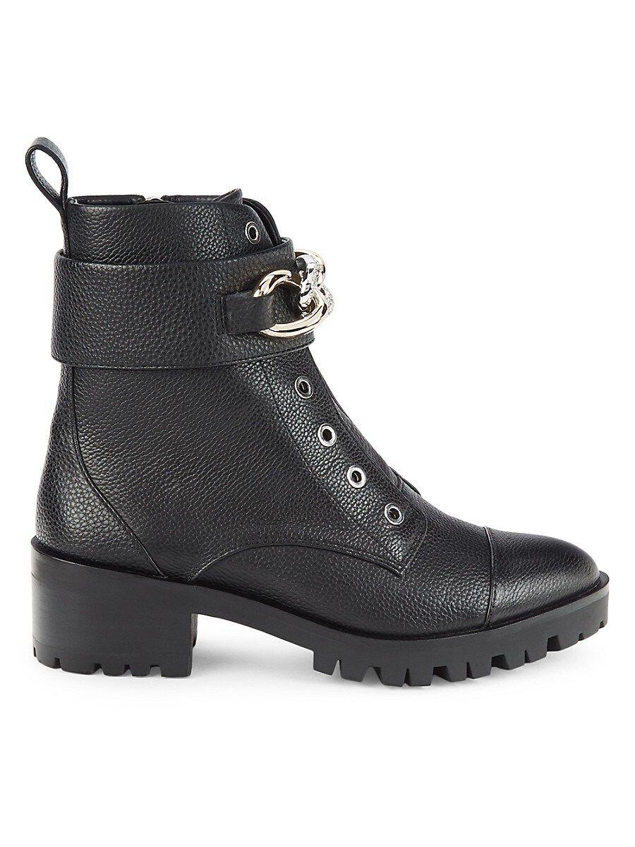 Karl Lagerfeld Pepper Rhinestone Curb Link Combat Boots in Black | Lyst