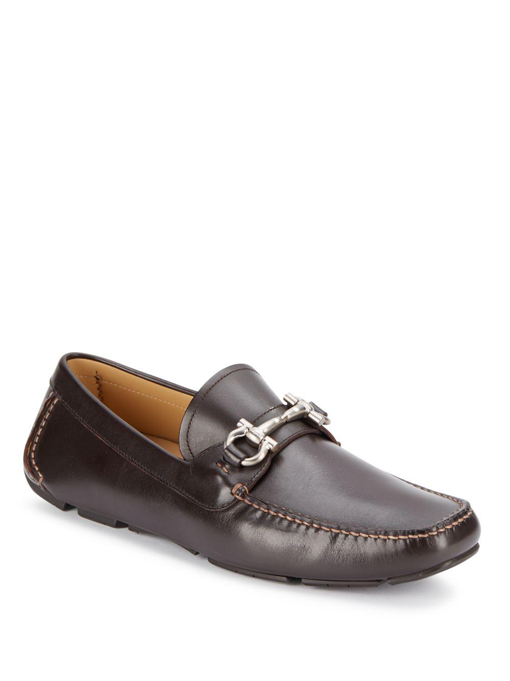 Ferragamo Leather Silvertone Horse-bit Loafers in Brown for Men - Lyst