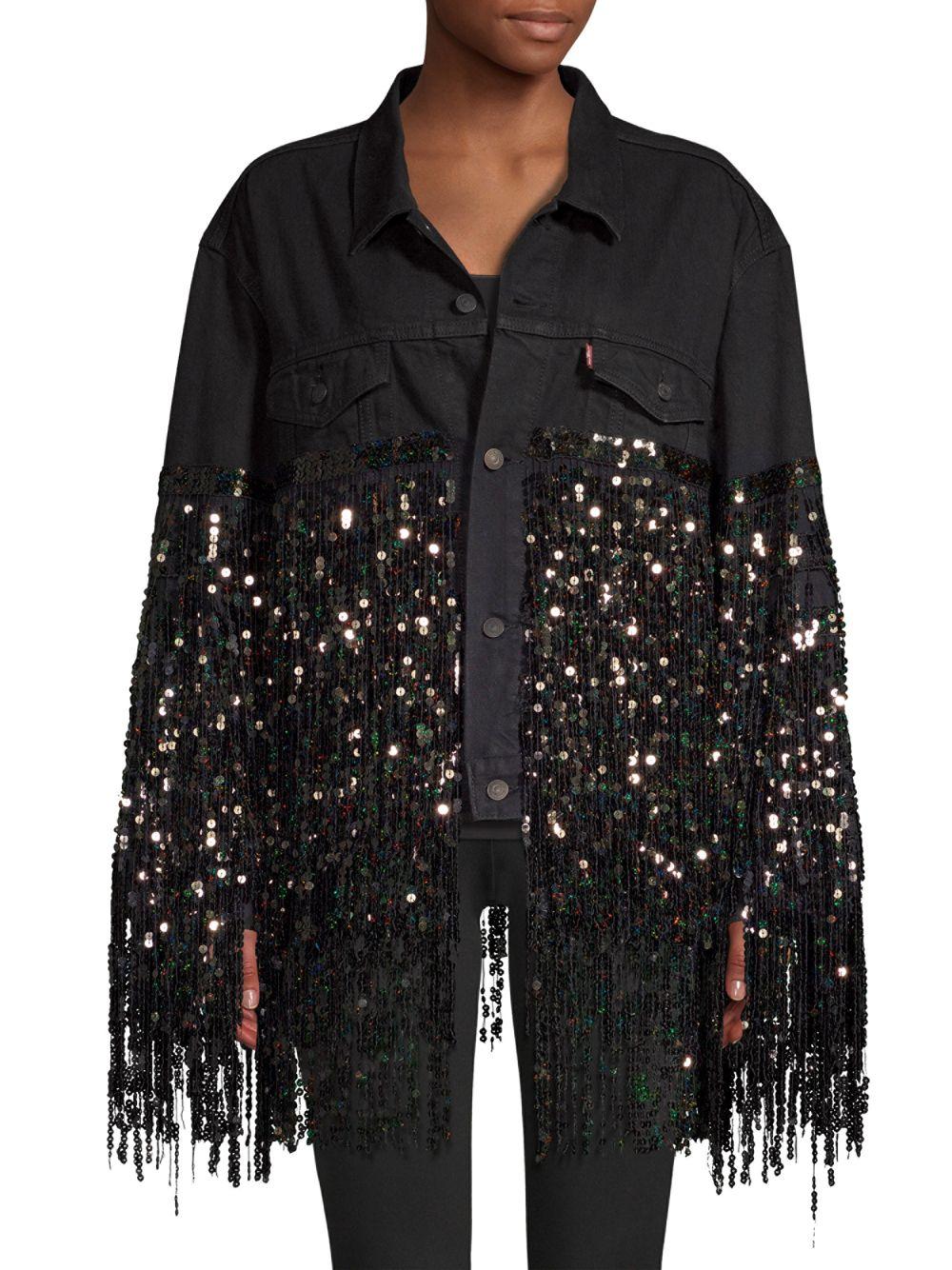black sequin fringe jacket