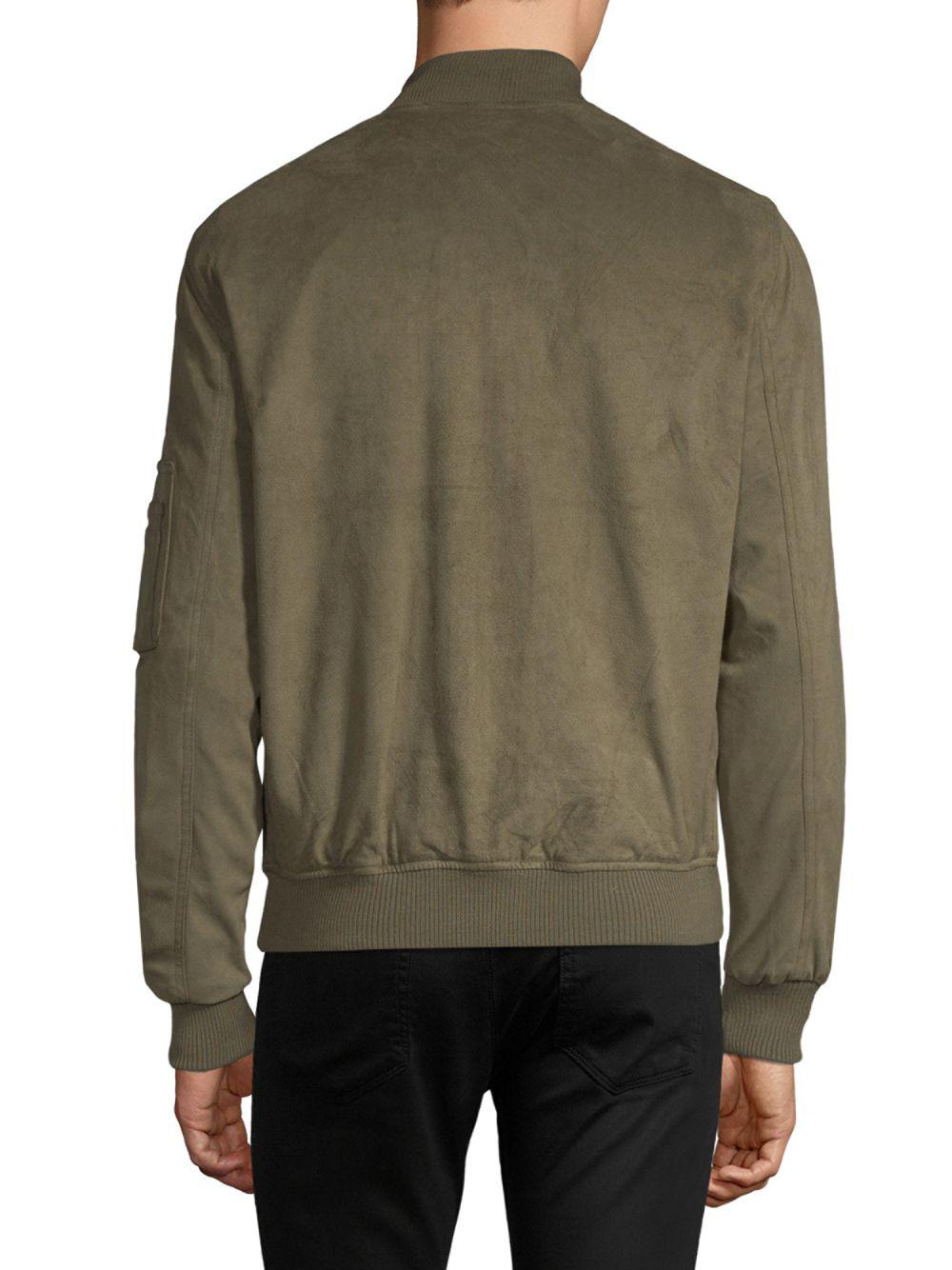 Slate & Stone Faux Suede Bomber Jacket in Olive (Green) for Men - Lyst