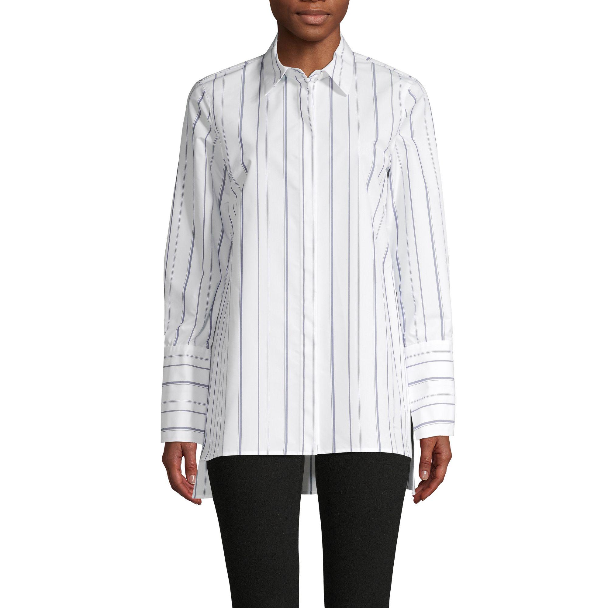 Lafayette 148 New York Striped Cotton-blend Shirt in White - Lyst