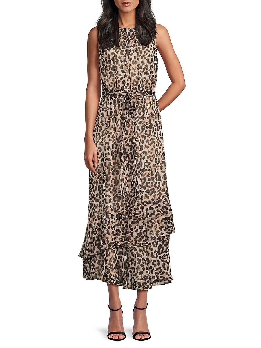 Calvin Klein Leopard Print Belted Midi-dress in Brown | Lyst Canada