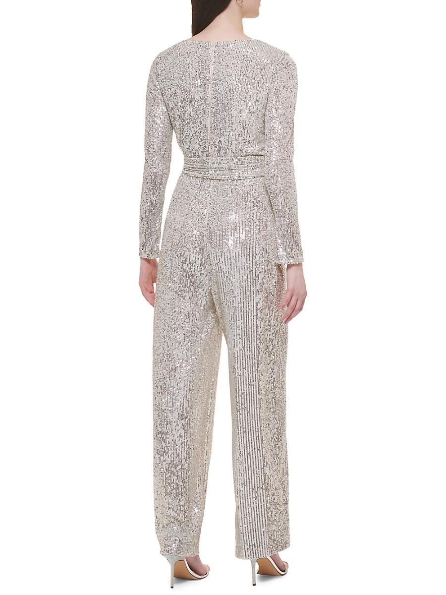 Eliza J Sequinned Tie-Waist Jumpsuit in Gray Lyst