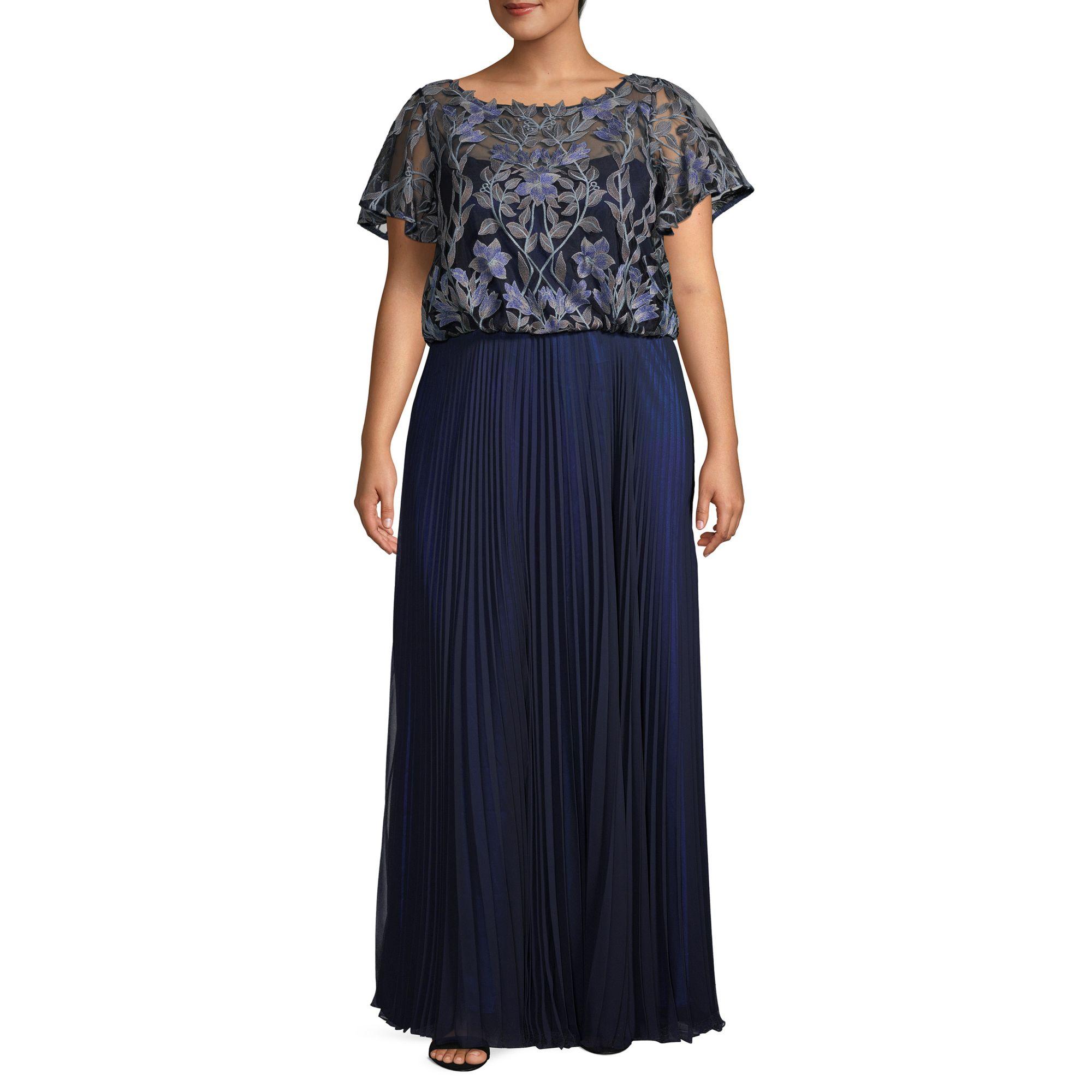 JS Collections Synthetic Plus Embroidered Mesh Pleated Gown in Blue - Lyst