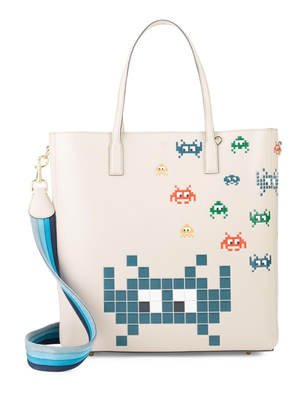 Anya Hindmarch Ebury Space Invaders Leather Tote in Gray | Lyst