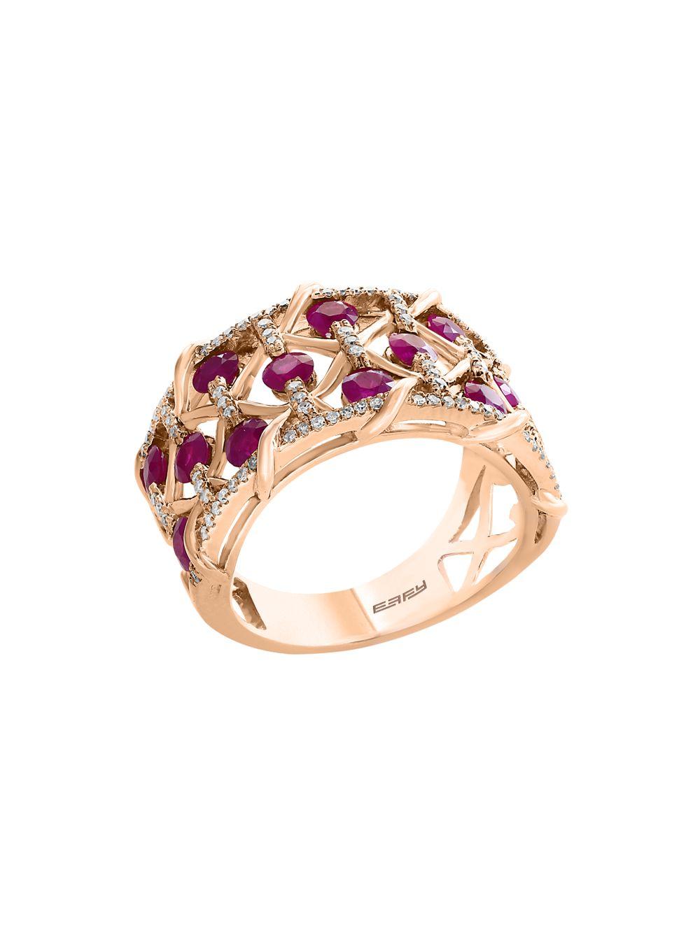 Effy 14k Rose Gold Ruby & Diamond Ring in Pink - Lyst