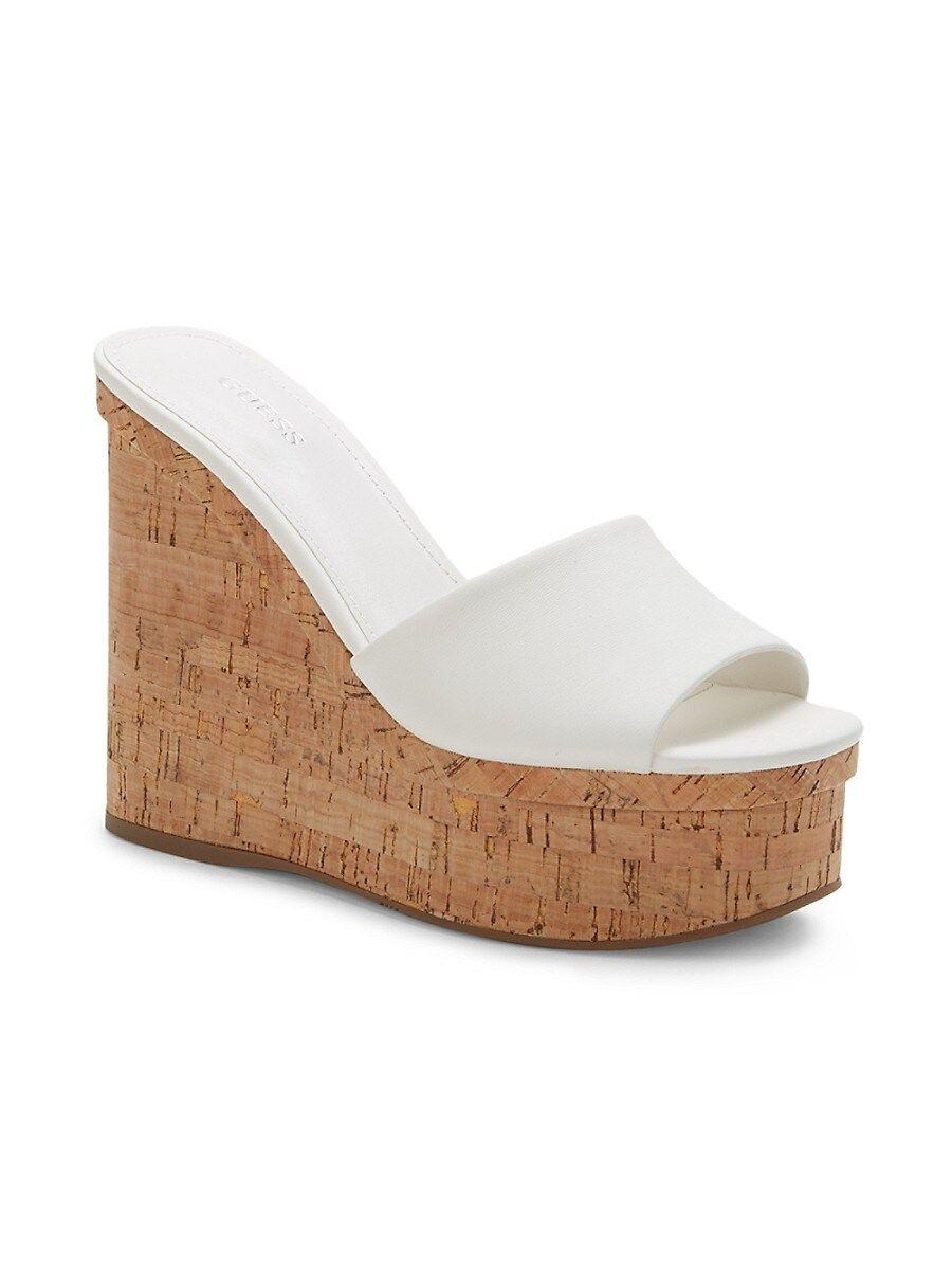 Guess Cork Wedge Sandals in White | Lyst