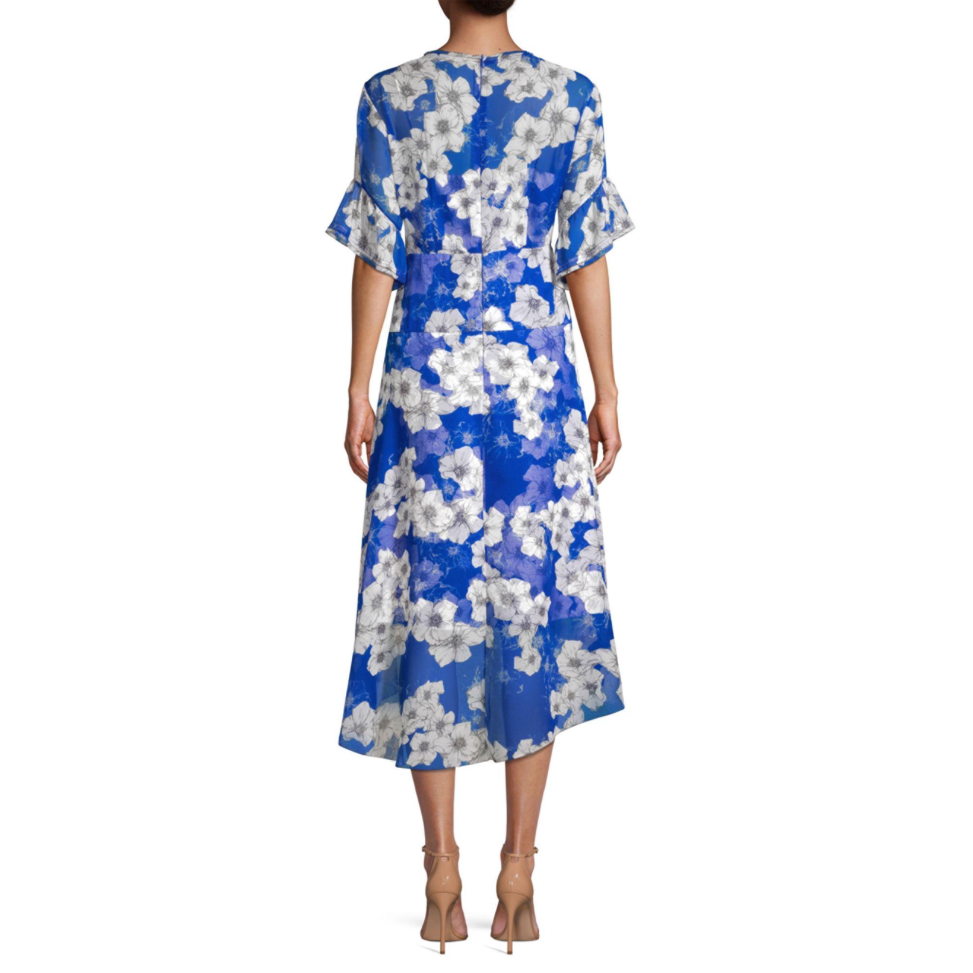Elie Tahari Ava Floral Chiffon Dress in Ultra Marine (Blue) - Lyst