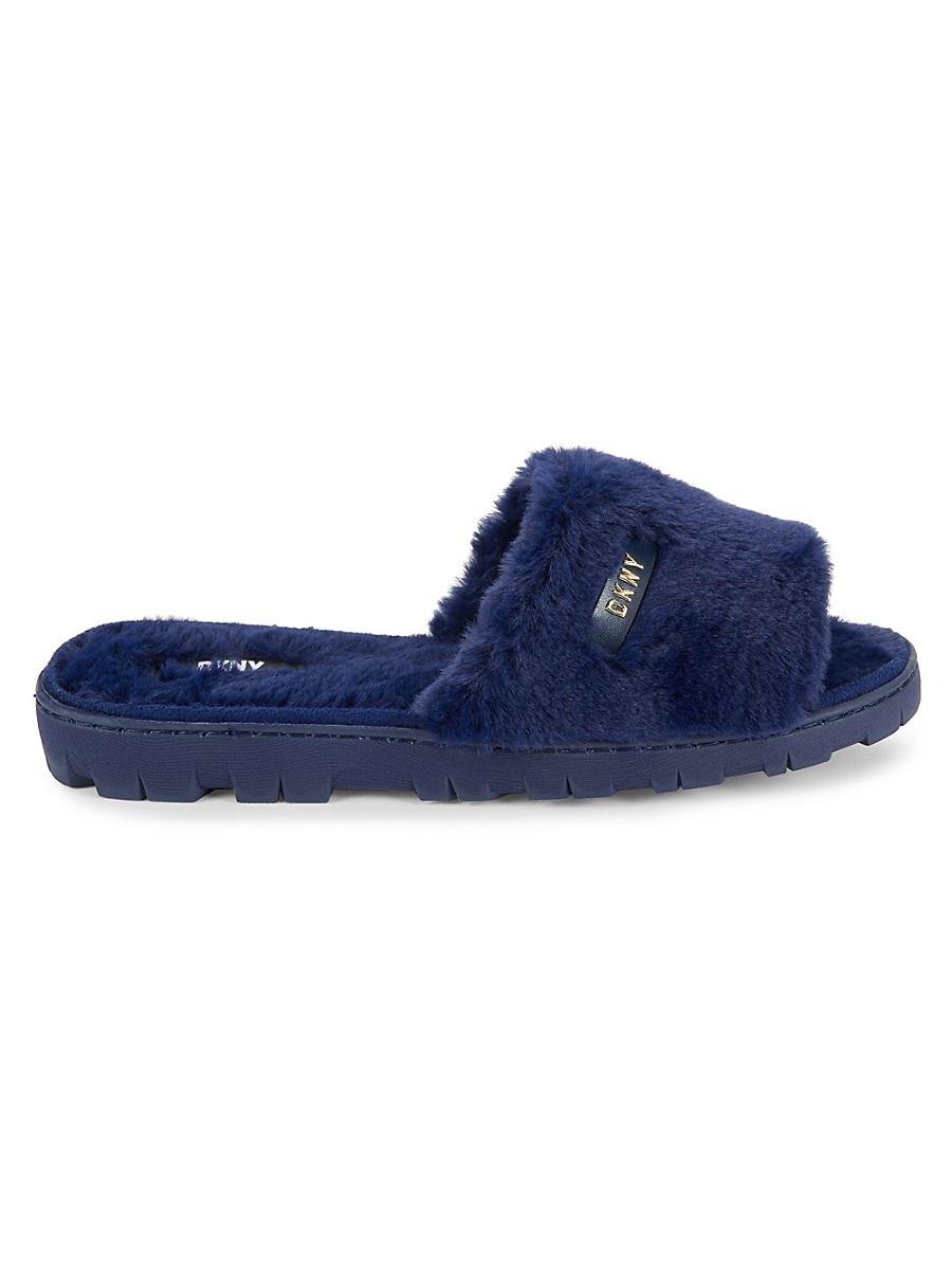DKNY Jill Faux Fur Slides in Blue Lyst UK