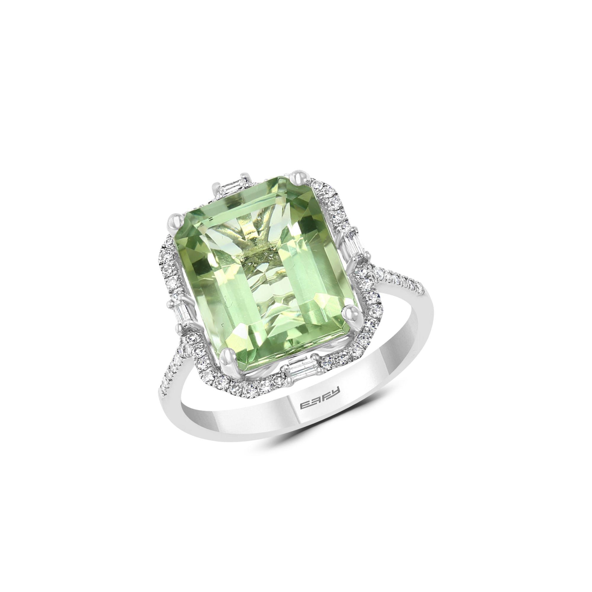 Effy 14k White Gold, Green Amethyst & Diamond Ring - Lyst