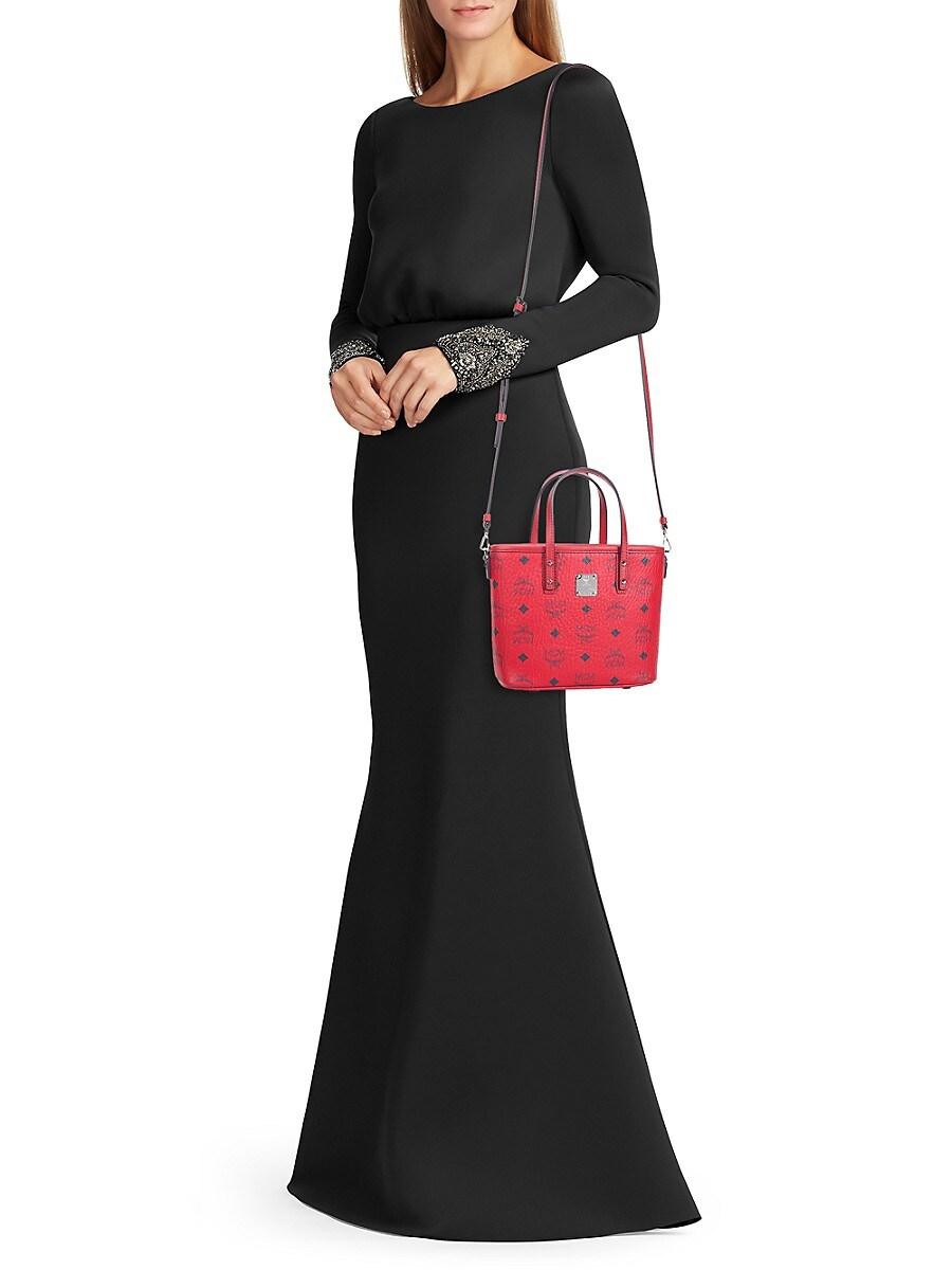 MCM Mini Aren Visetos Monogram Coated Canvas Top Handle Bag in Red