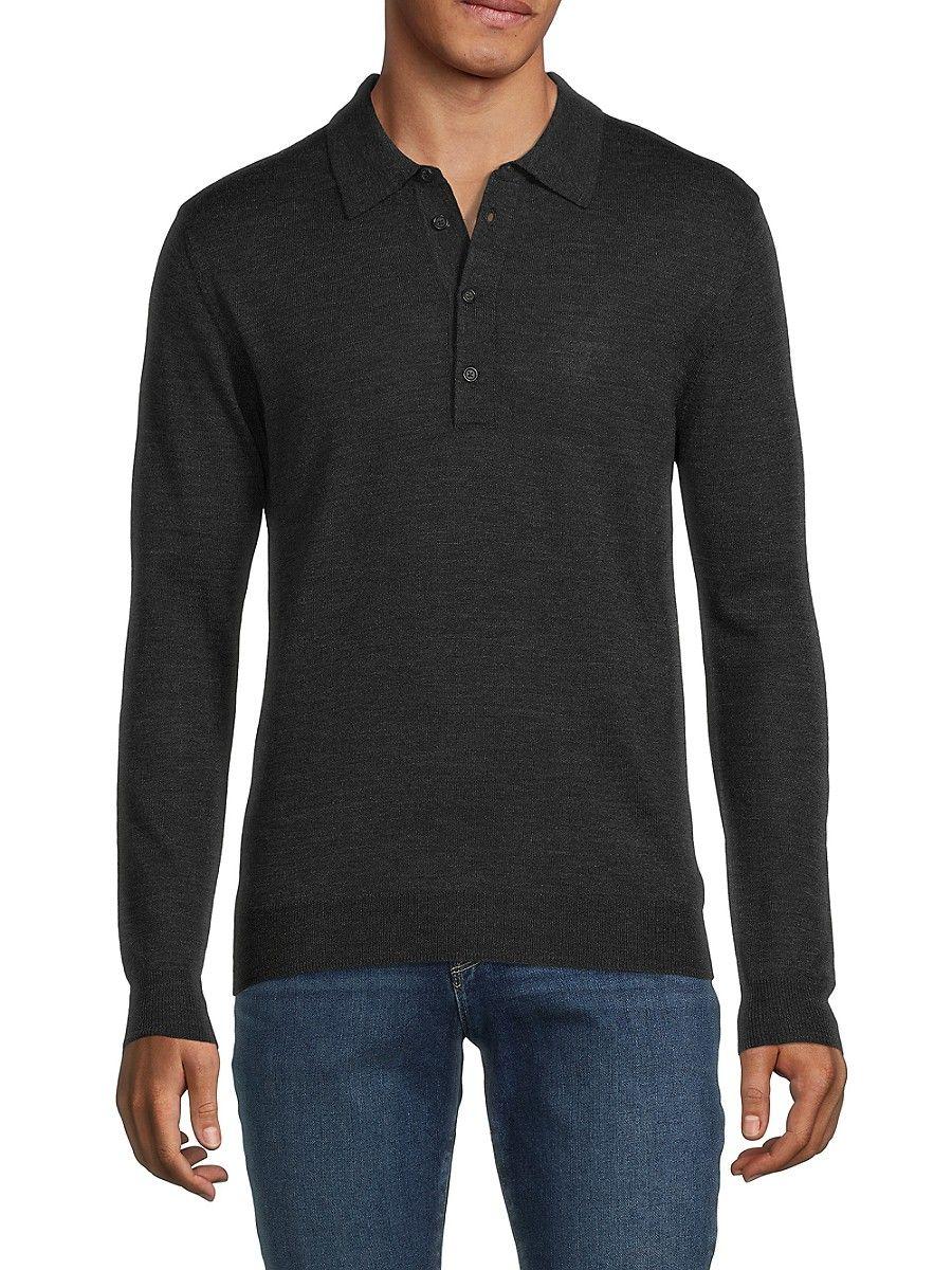 Billy Reid Fine Gauge Merino Wool Polo Sweater in Black for Men