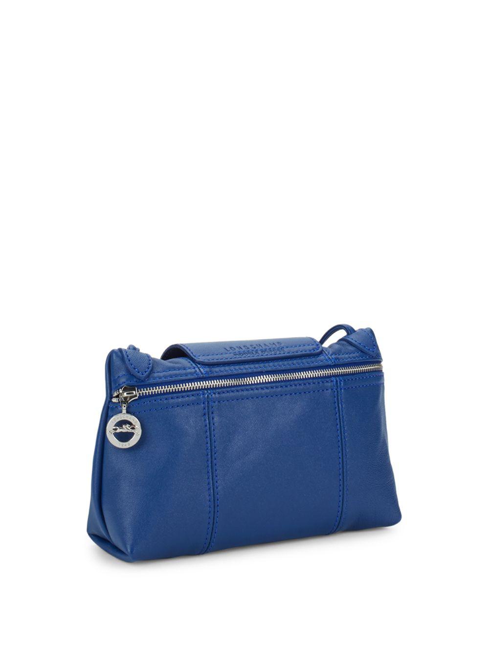 Longchamp Le Pliage Cuir Crossbody Bag in Blue | Lyst