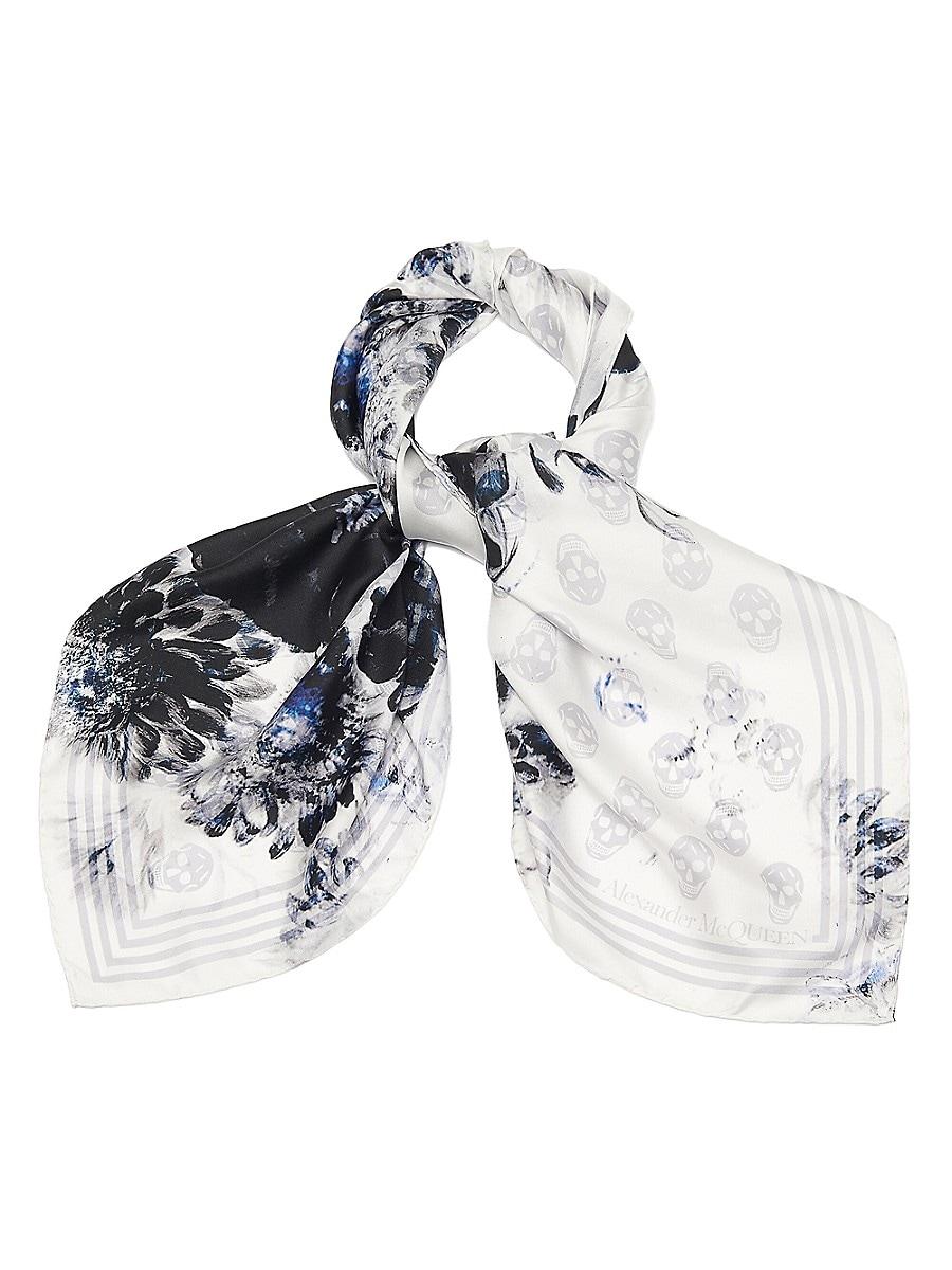 マフラー・ストール ALEXANDER MCQUEEN Ivory Wool Blend Foulard McQueen Chiaroscuro Biker Silk Foulard Scarf in White | Lyst