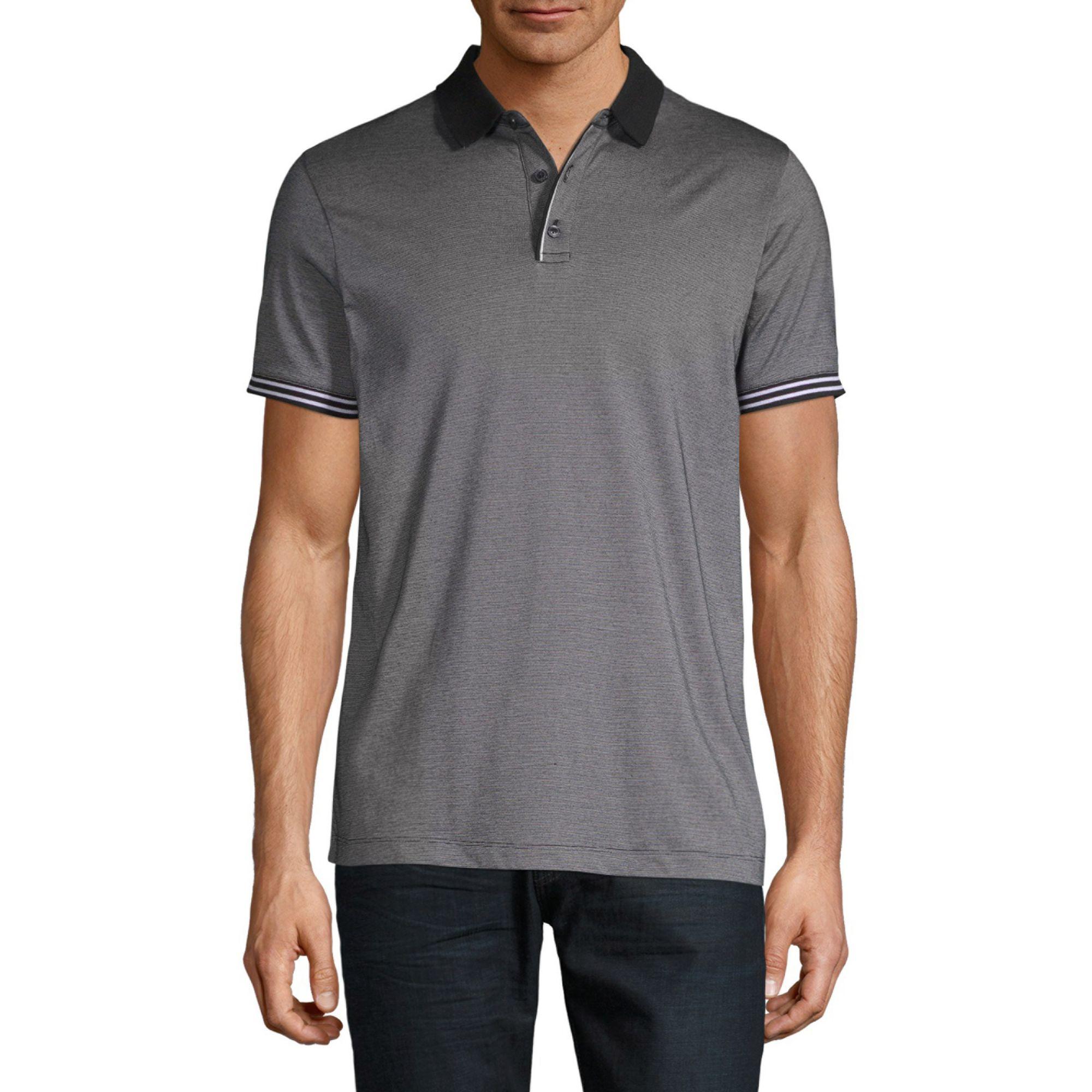 Perry Ellis Cotton Stripe-trim Polo Shirt in Black for Men - Save 17% ...