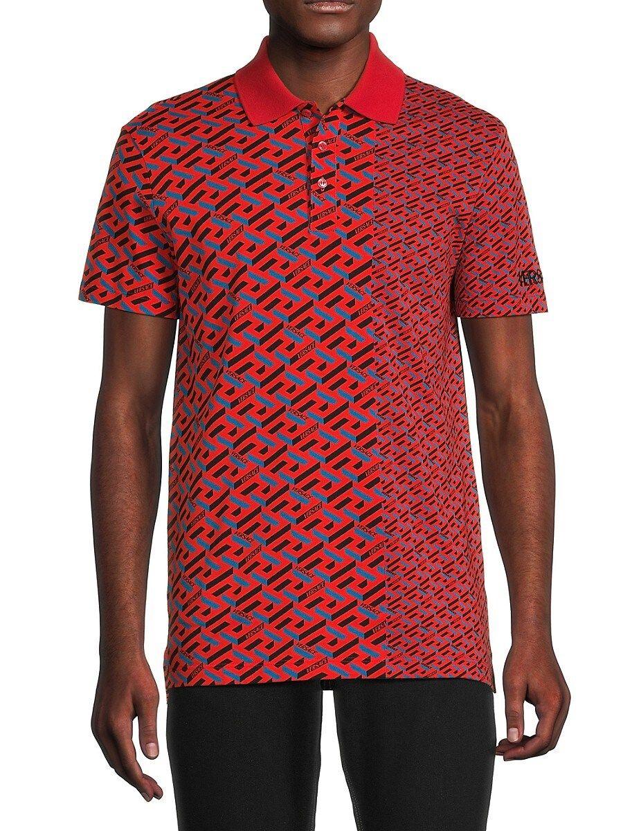 overal aardolie Pigment Versace Taylor Geometric Pique Polo in Red for Men | Lyst