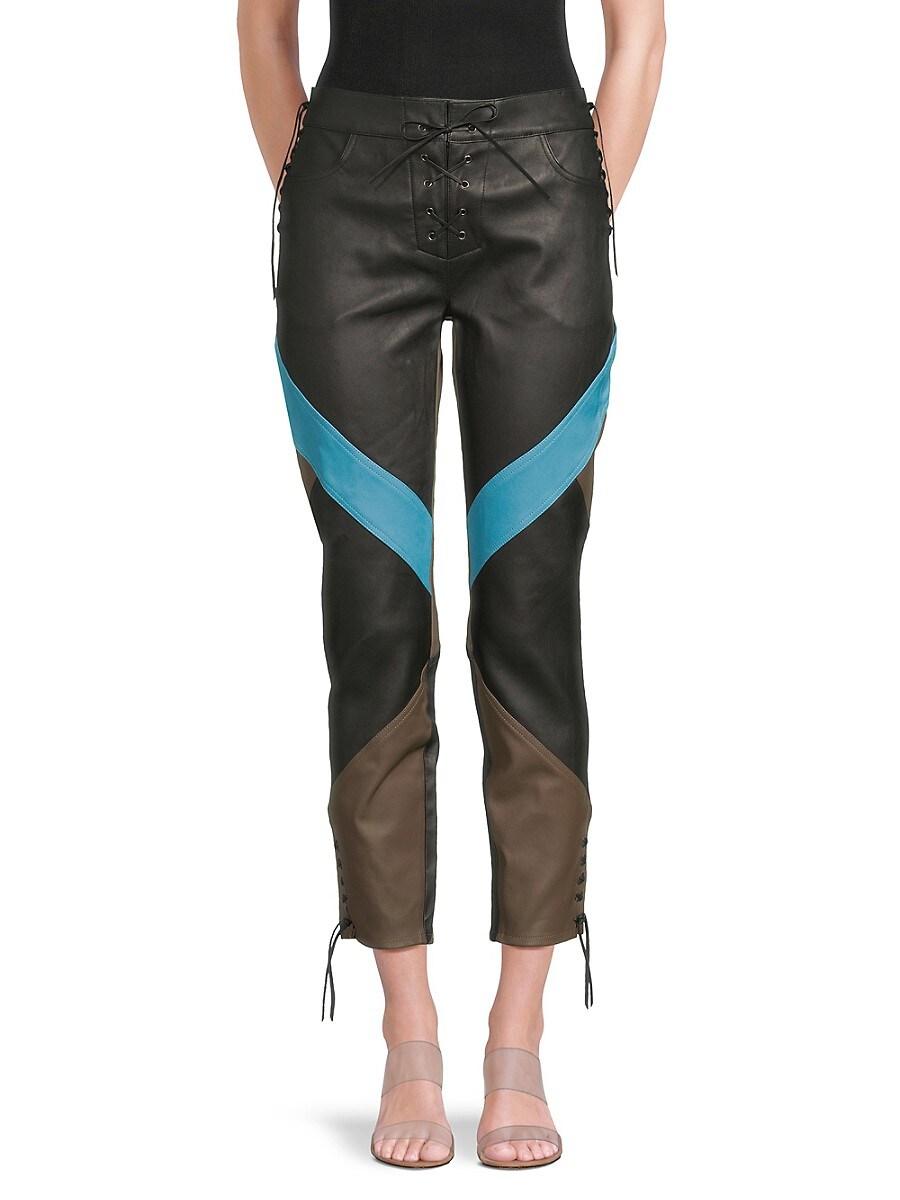 パンツ ETRO Woman Pants Multicolor WREA0006 X0887 Etro Colorblock Leather Lace-Up Ankle Pants in Green | Lyst