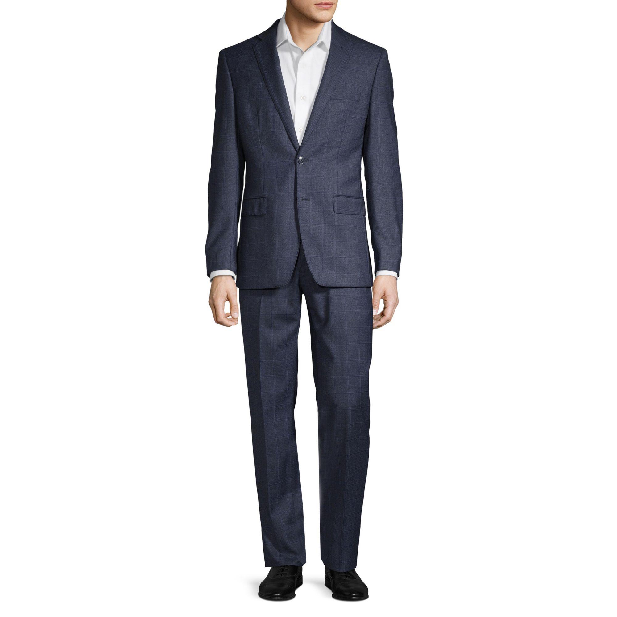 Calvin Klein Extra Slim Fit Windowpane Wool Suit in Navy (Blue) for Men