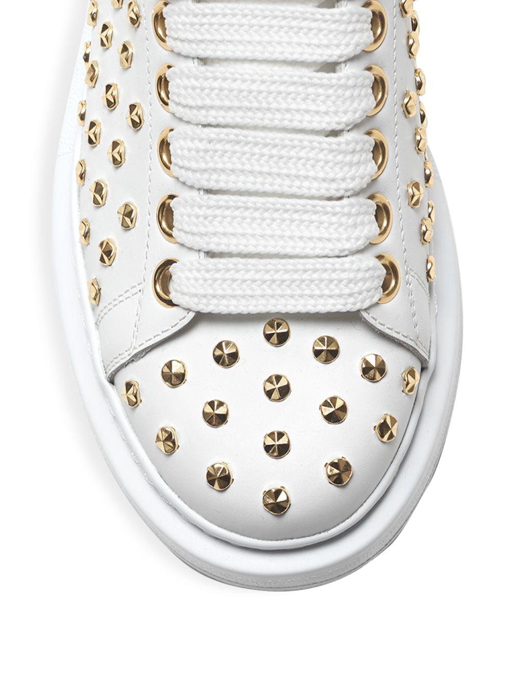 Alexander McQueen Spike-studded Leather Platform Sneakers in White - Lyst