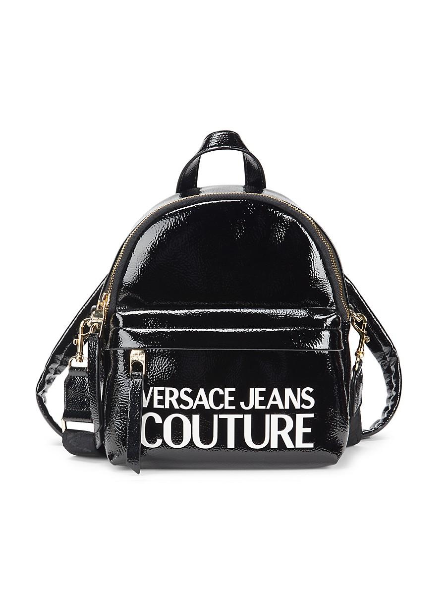 Versace Jeans Couture Denim Faux Leather Convertible Logo Backpack in Black  | Lyst
