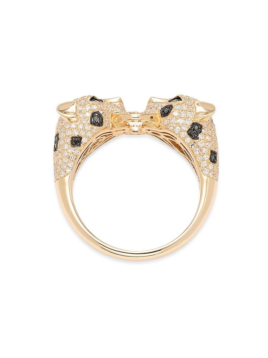 Effy 14k Yellow Gold, Two Tone Diamond Tsavorite Panther Heads