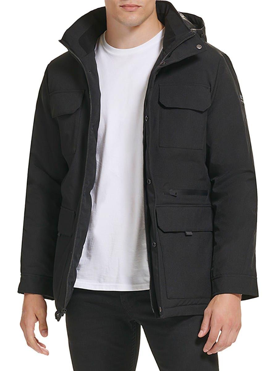 Kenneth Cole Oxford Cargo Hooded Puffer Jacket in Black for Men | Lyst