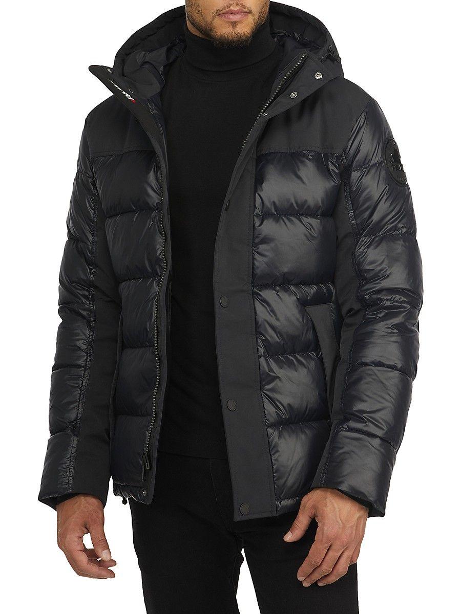 Pajar Olsen Mixed Media Hooded Puffer Jacket in Black for Men | Lyst