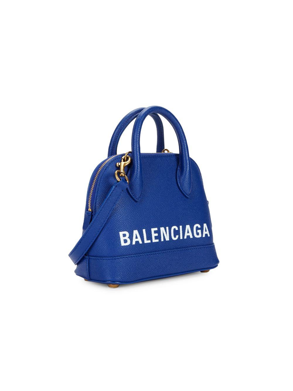 BALENCIAGA Ville Top Handle XXS Grained Leather Crossbody Bag Blue