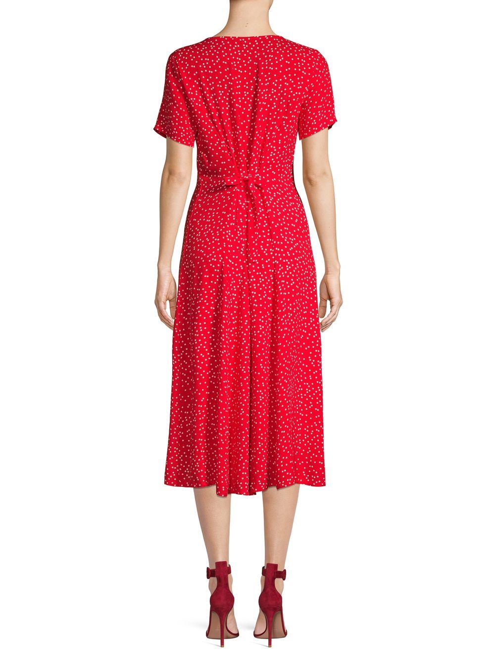 Saks Fifth Avenue Synthetic Ditsy Print Midi Dress in Red - Lyst