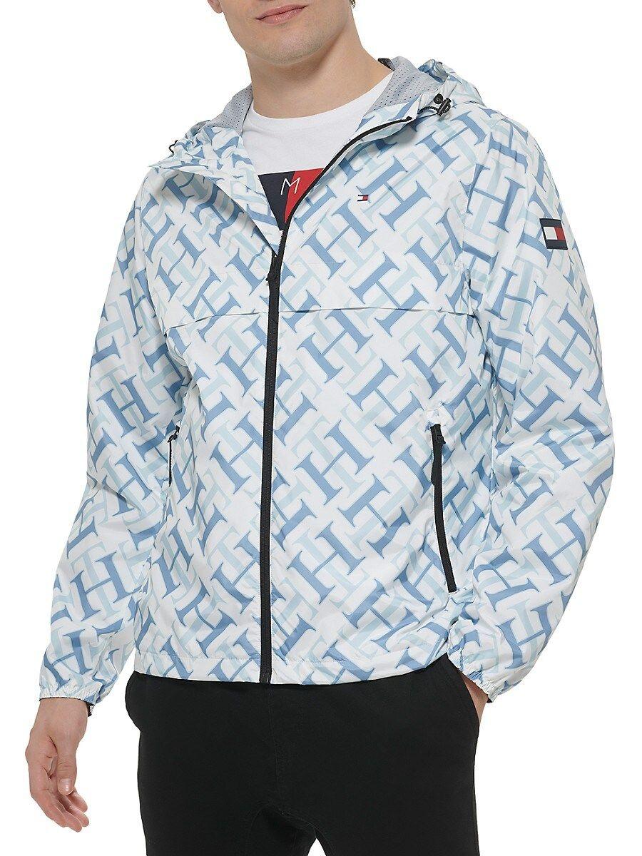 Tommy Hilfiger Logo Hooded Rain Jacket in Blue for Men | Lyst