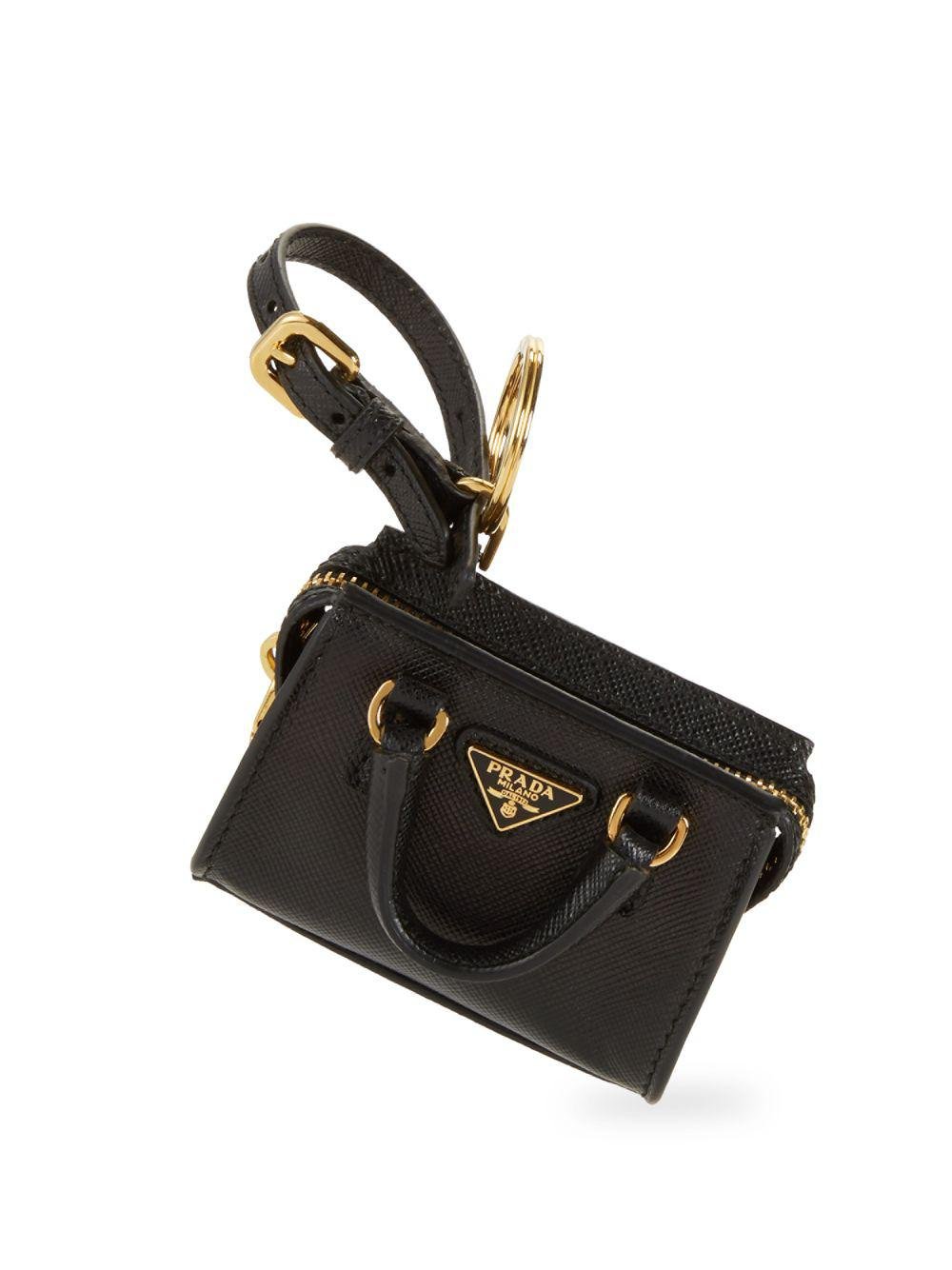 Prada Leather Mini Bag Keychain in Black | Lyst