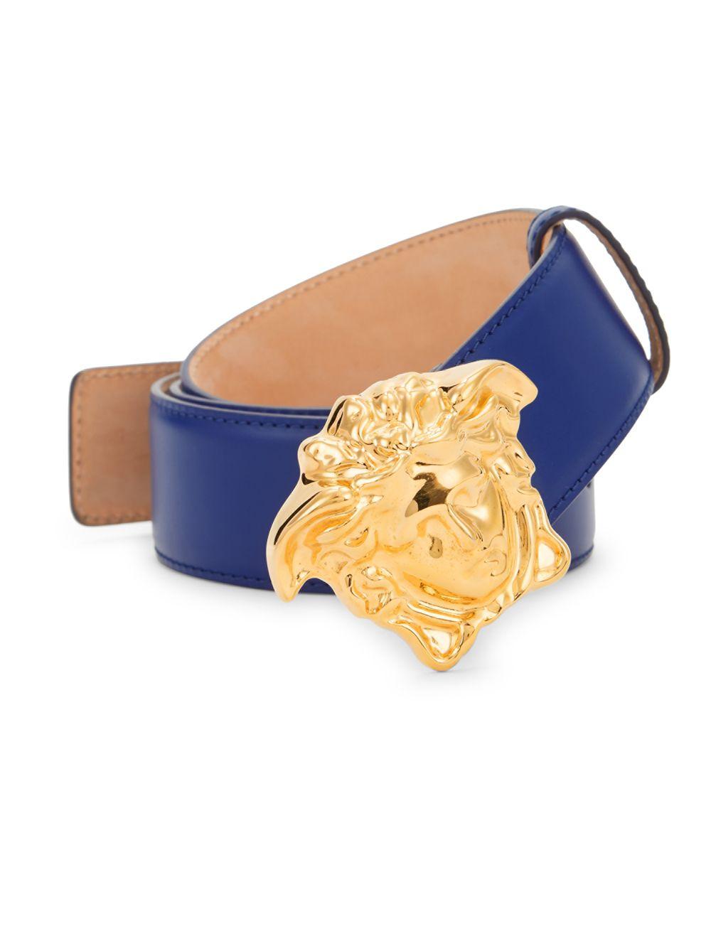 Versace Logo Buckle Leather Belt in Blue for Men Lyst