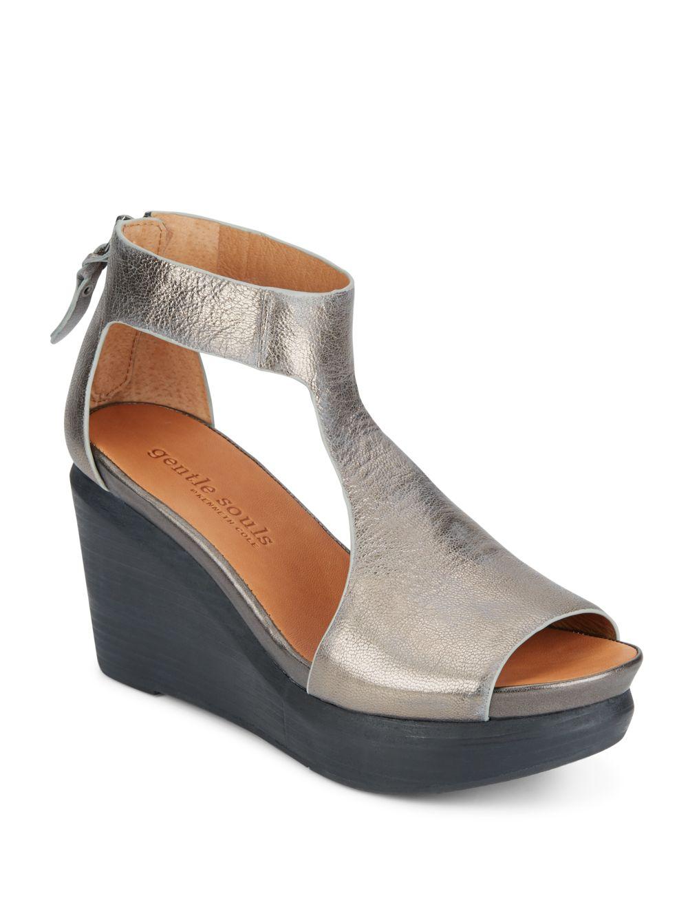 Gentle Souls Leather Juniper Tea Platform Wedge Sandals in Graphite ...