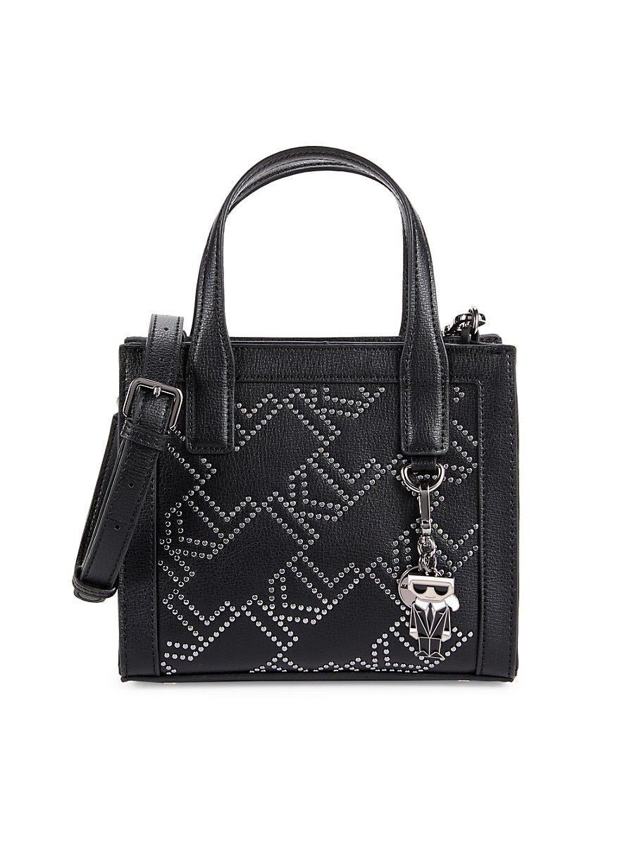 Karl Lagerfeld Logo Leather Two Way Top Handle Bag in Black | Lyst