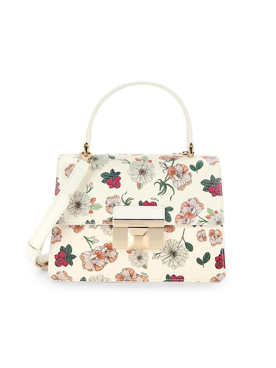 Furla Floral Leather Top Handle Bag in White | Lyst