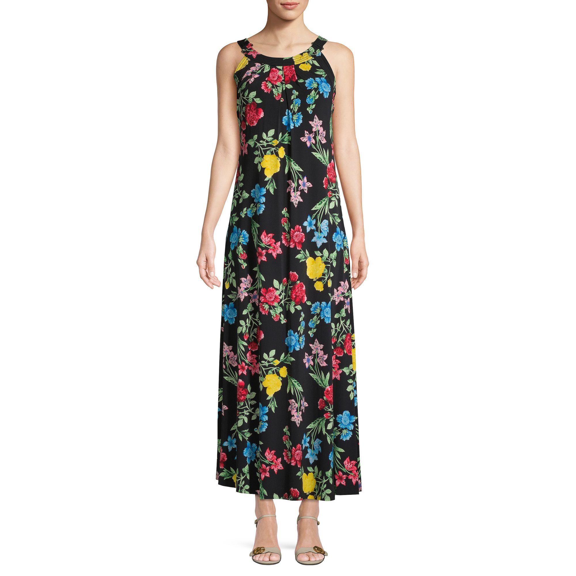 Calvin Klein Synthetic Floral Maxi Dress in Black - Lyst