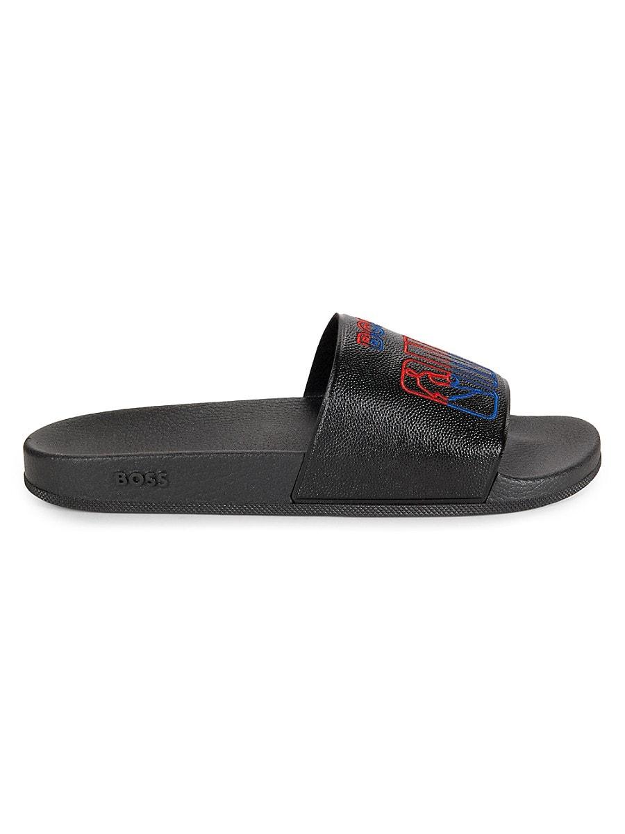 BOSS Nba X Faux Leather Slides in Black for Men Lyst