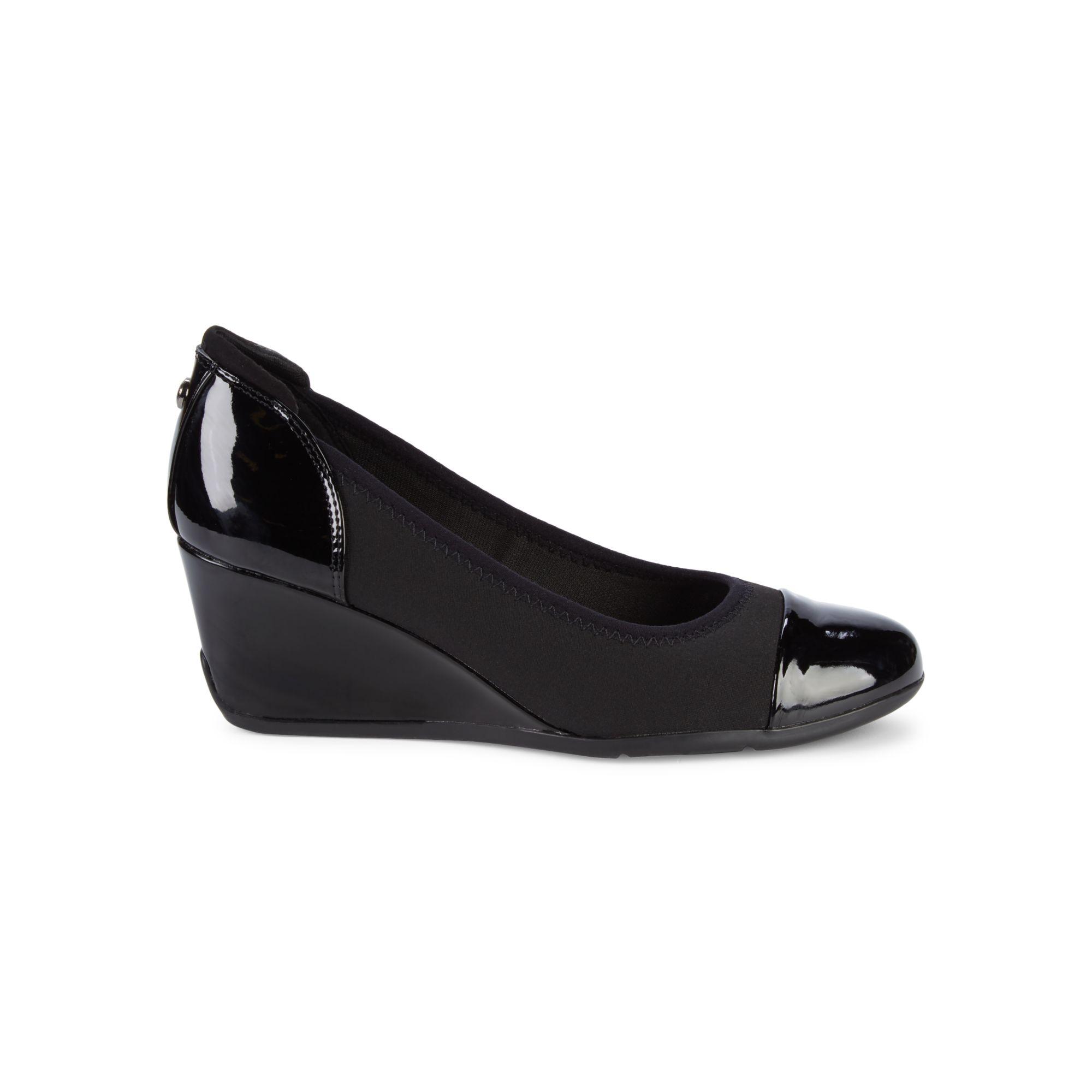 Anne Klein Aktopeka Patent Wedge Pumps in Black | Lyst