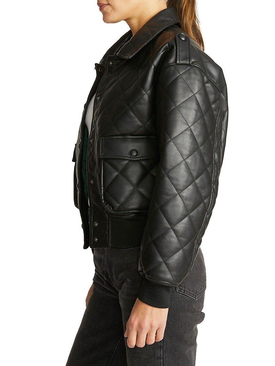 Quilted Faux Leather Bomber Jacket