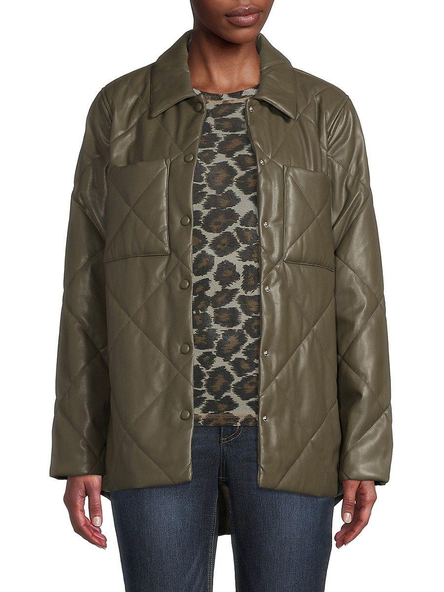 Calvin Klein Quilted Faux Leather Shirt Jacket in Brown | Lyst