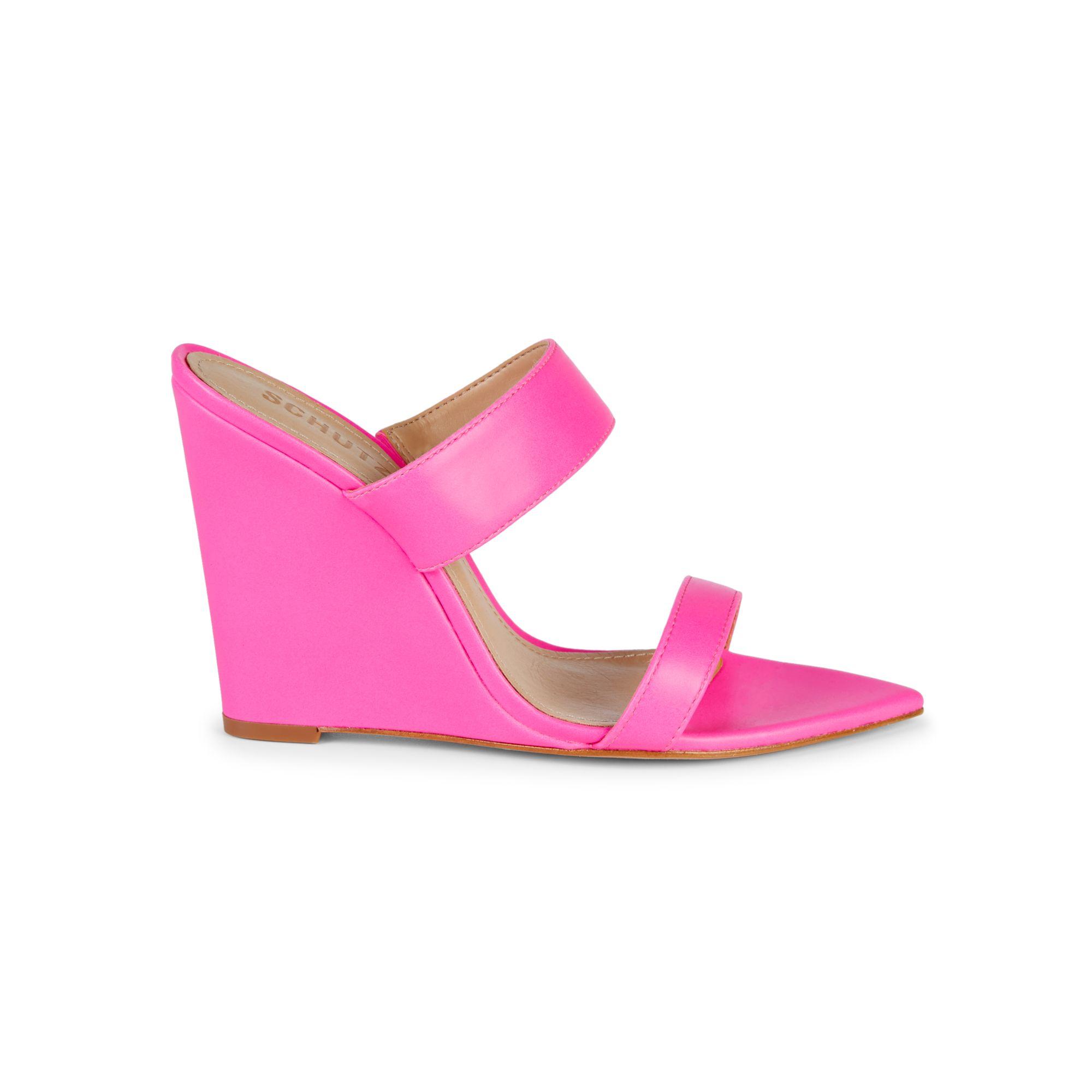 Schutz Soraya Leather Strappy Wedge Sandals in Neon Pink (Pink) - Lyst
