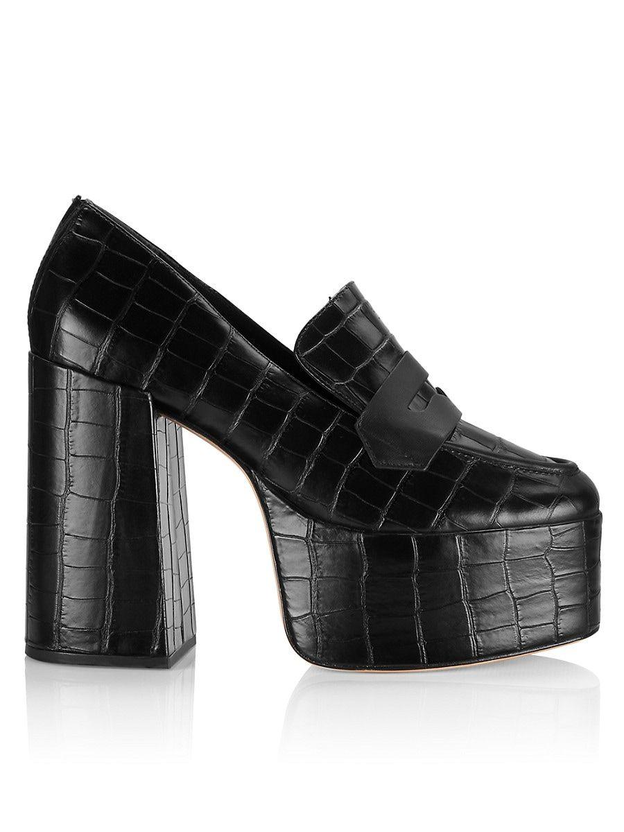 SCHUTZ SHOES Viola Croc Embossed Leather Platform Loafers in Black | Lyst