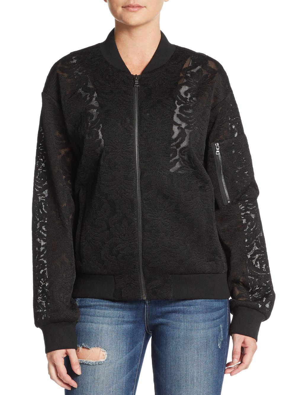 BCBGMAXAZRIA Brice Lace Bomber Jacket in Black Lyst