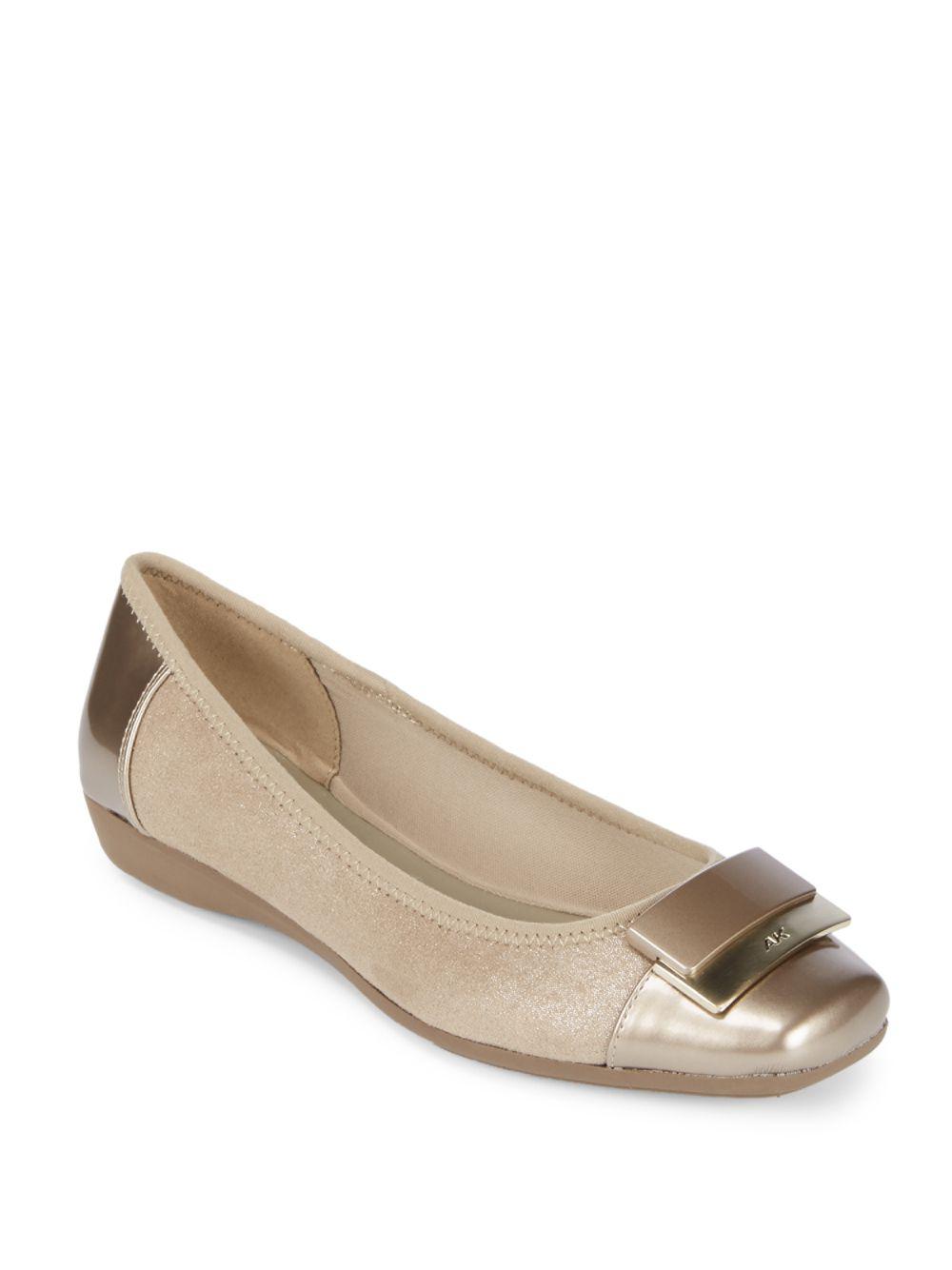 Anne Klein Leather Akuna Metallic Ballet Flats - Lyst