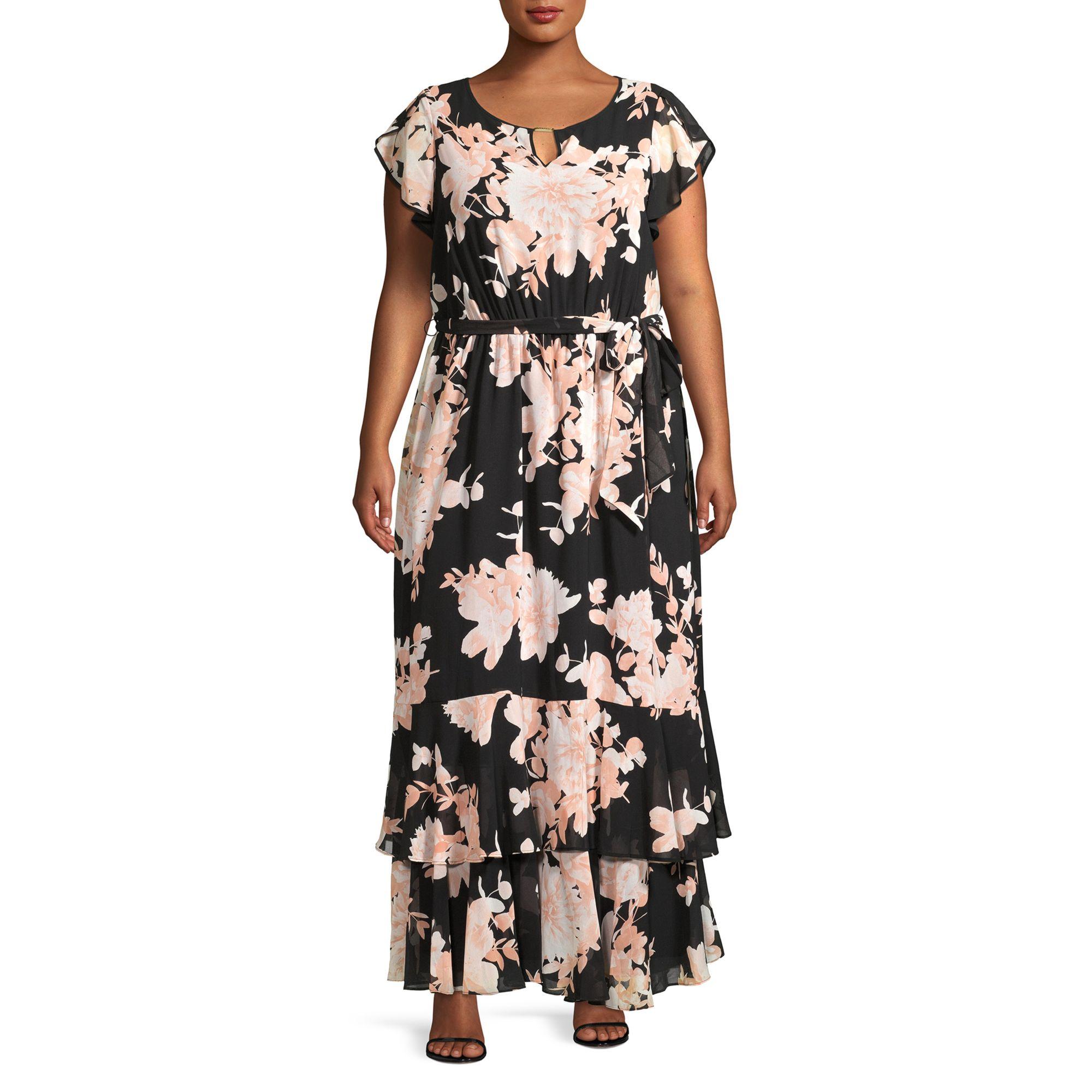 Calvin Klein Floral Chiffon Maxi Dress in Black Floral (Black) - Lyst
