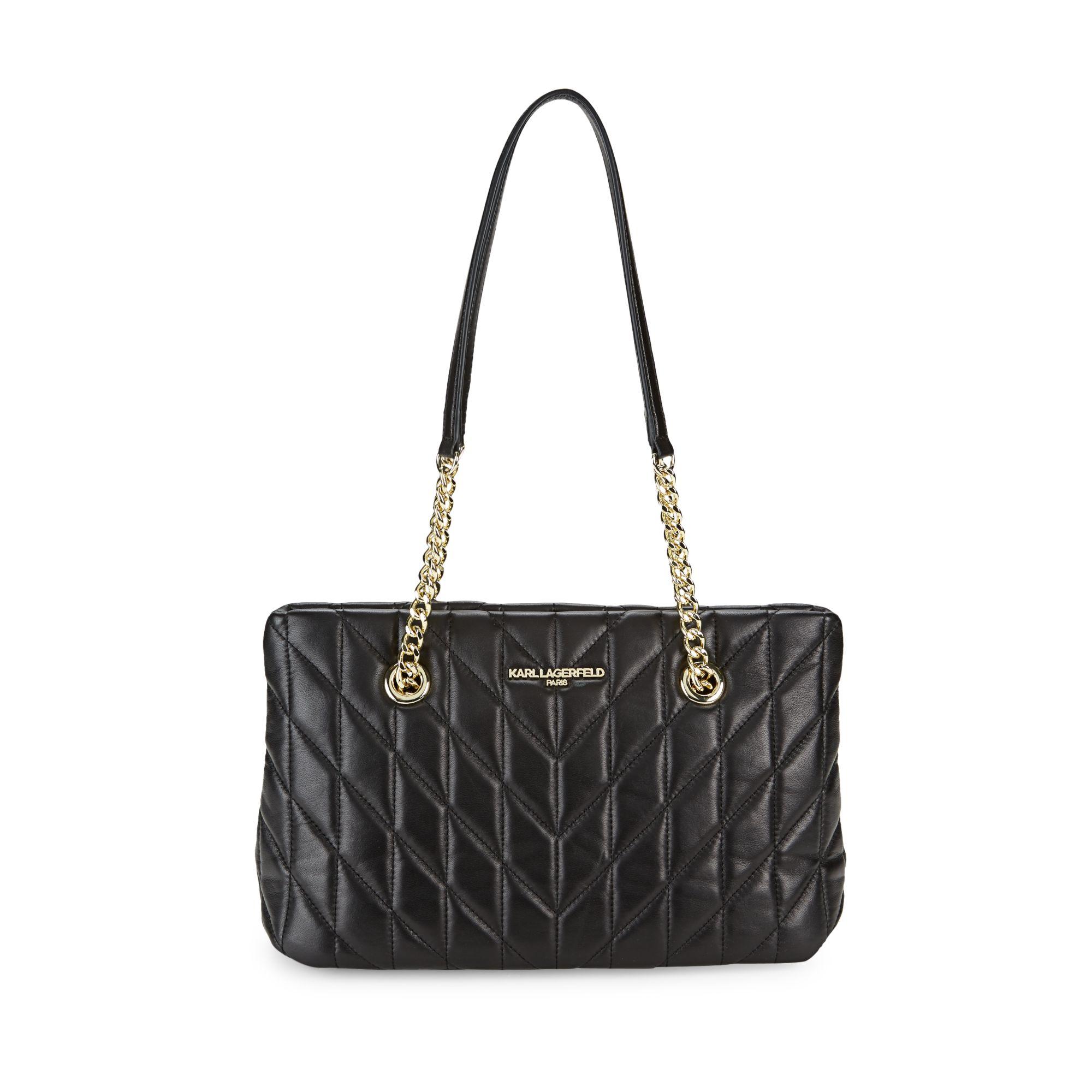 Karl Lagerfeld Quilted Leather Chain Tote in Black - Lyst