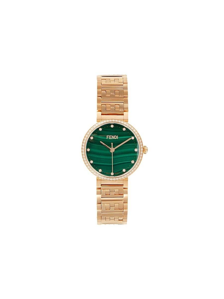 【FENDI】Forever ダイヤモンド ウォッチ 文字盤グリーン 28mm Fendi Forever Ip Rose Goldtone Stainless Steel, Malachite