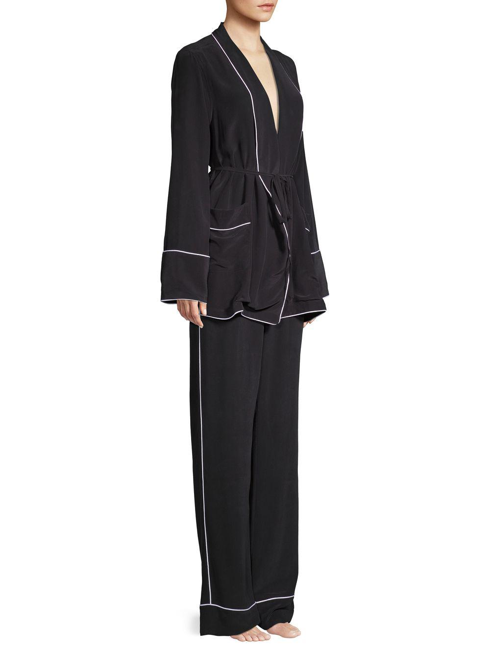 Equipment Theron Washed silk Pajama Set Black Lyst