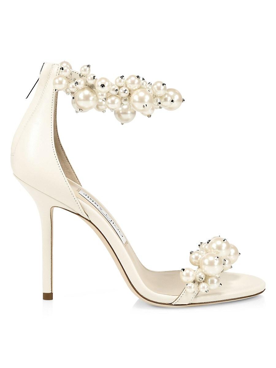 Jimmy Choo Maisel Faux Pearl-embellished Leather Sandals in White